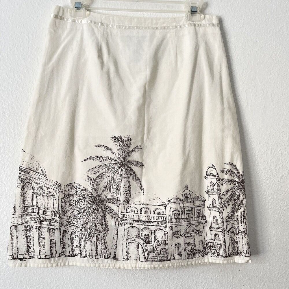 Van Huesen Skirt Tropical A-Line Palm Tree Embroidered Size 6